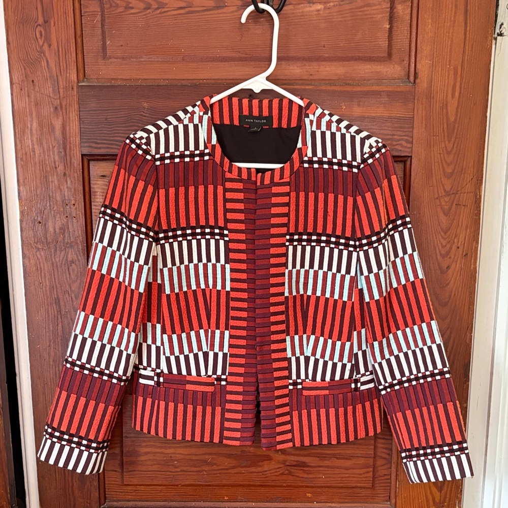 Ann Taylor Mala Stripe Tapestry Cotton Blend Jacket Size 2